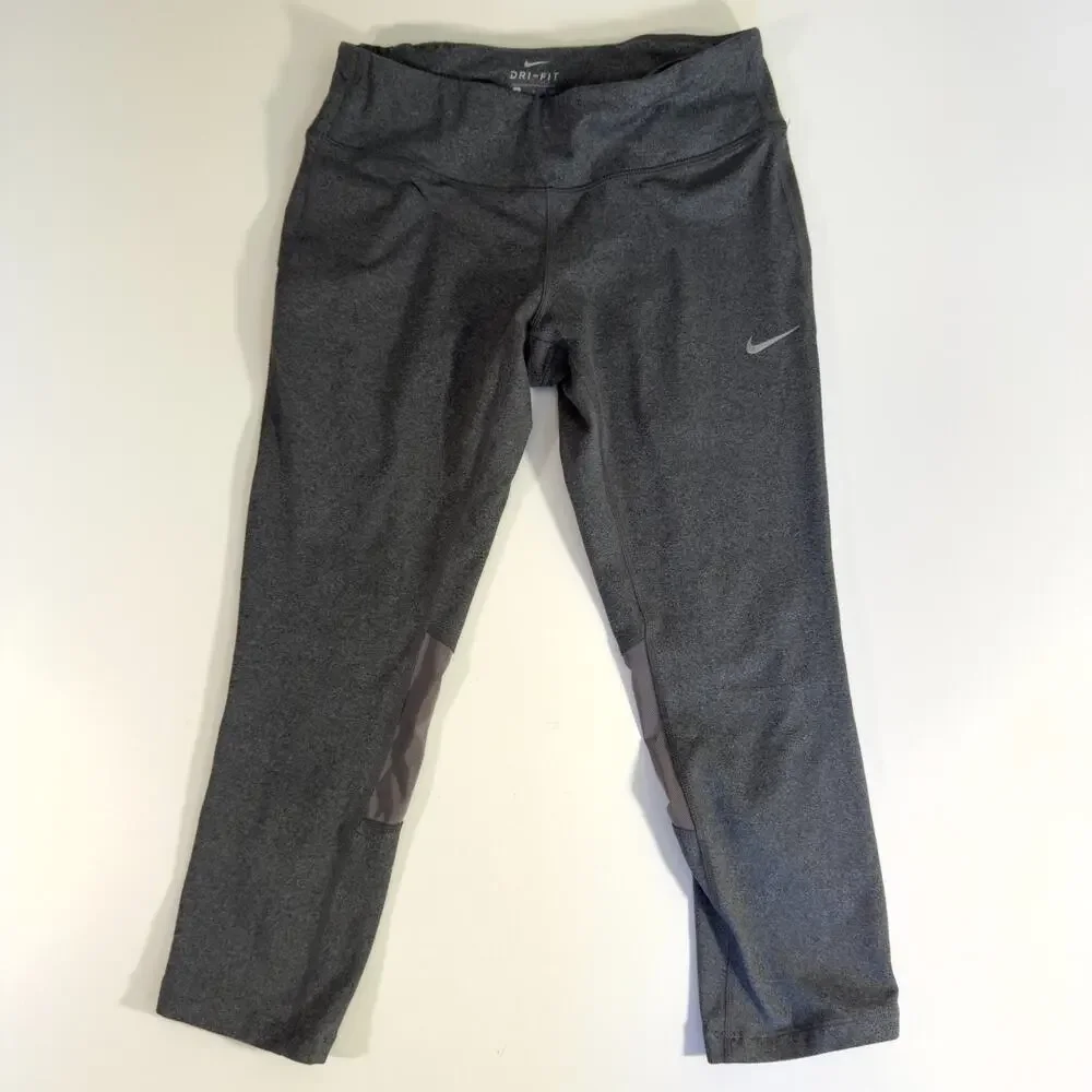 Nike Womens Small Dri Fit Half Calf Running Reflective Racer Tights Heather Gray